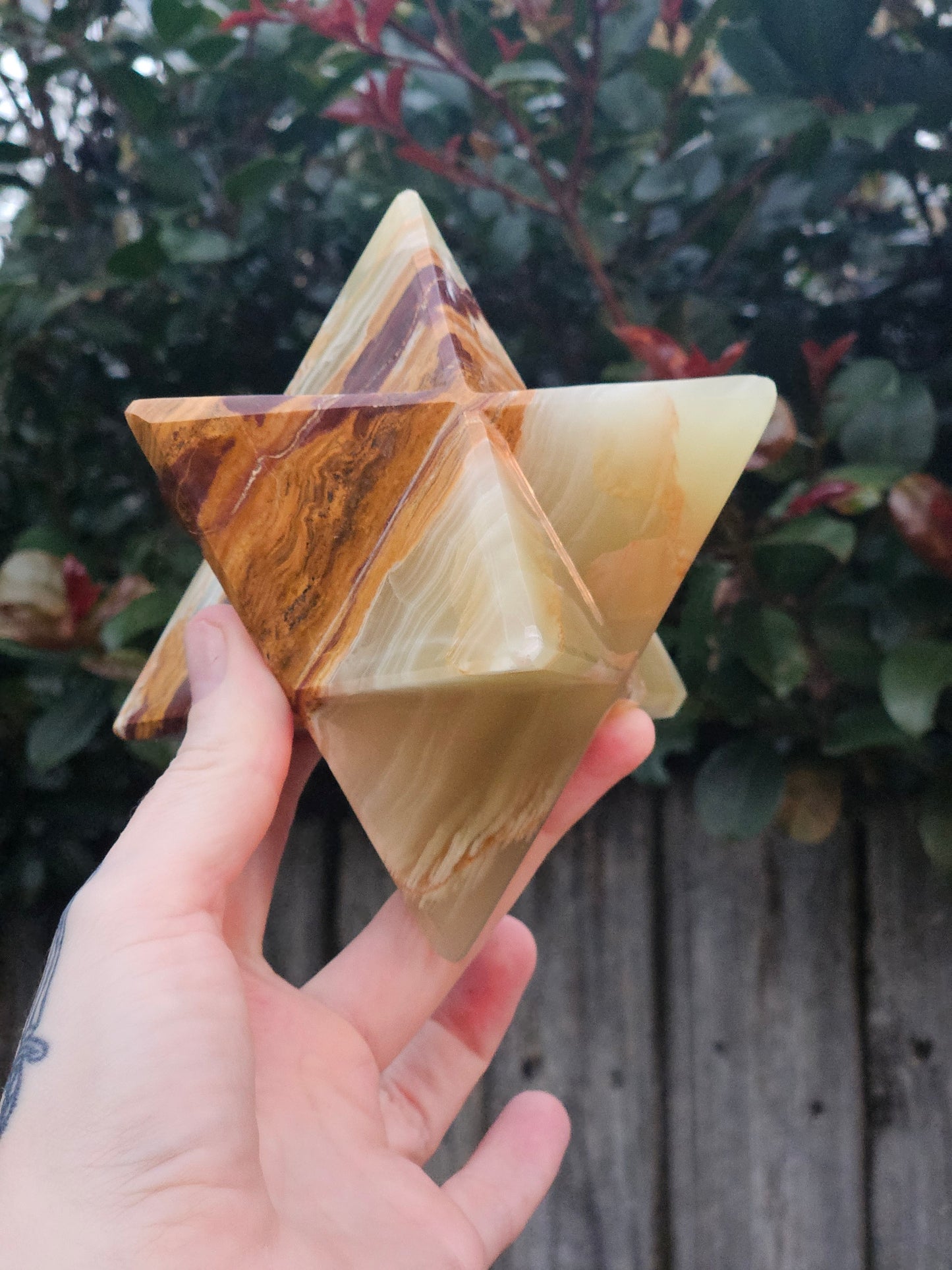 Merkabah de calcita verde veteada A