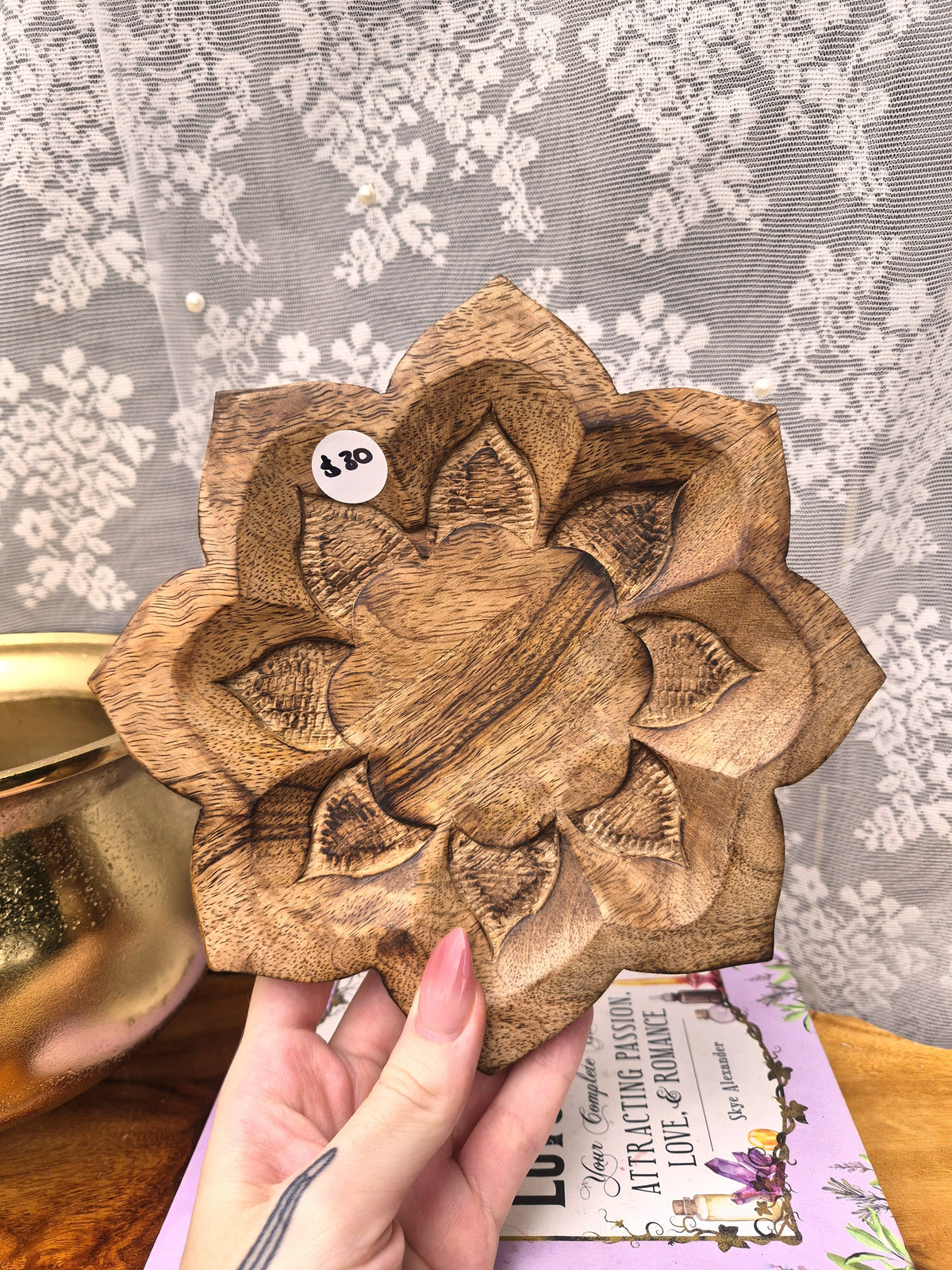 Wooden Lotus Trinket Dish