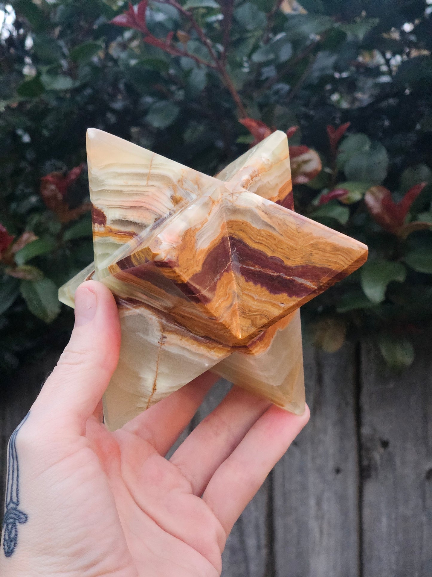 Merkabah de calcita verde veteada A