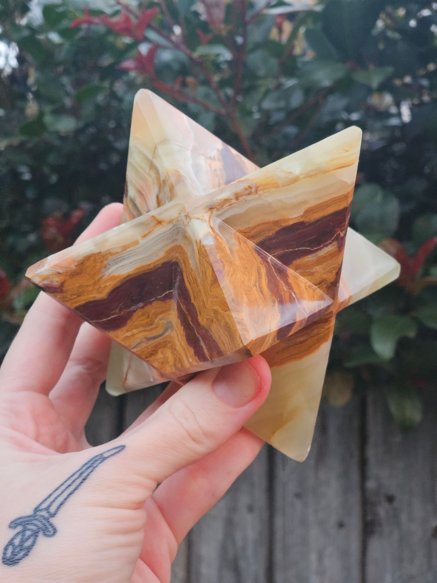 Merkabah de calcita verde veteada A