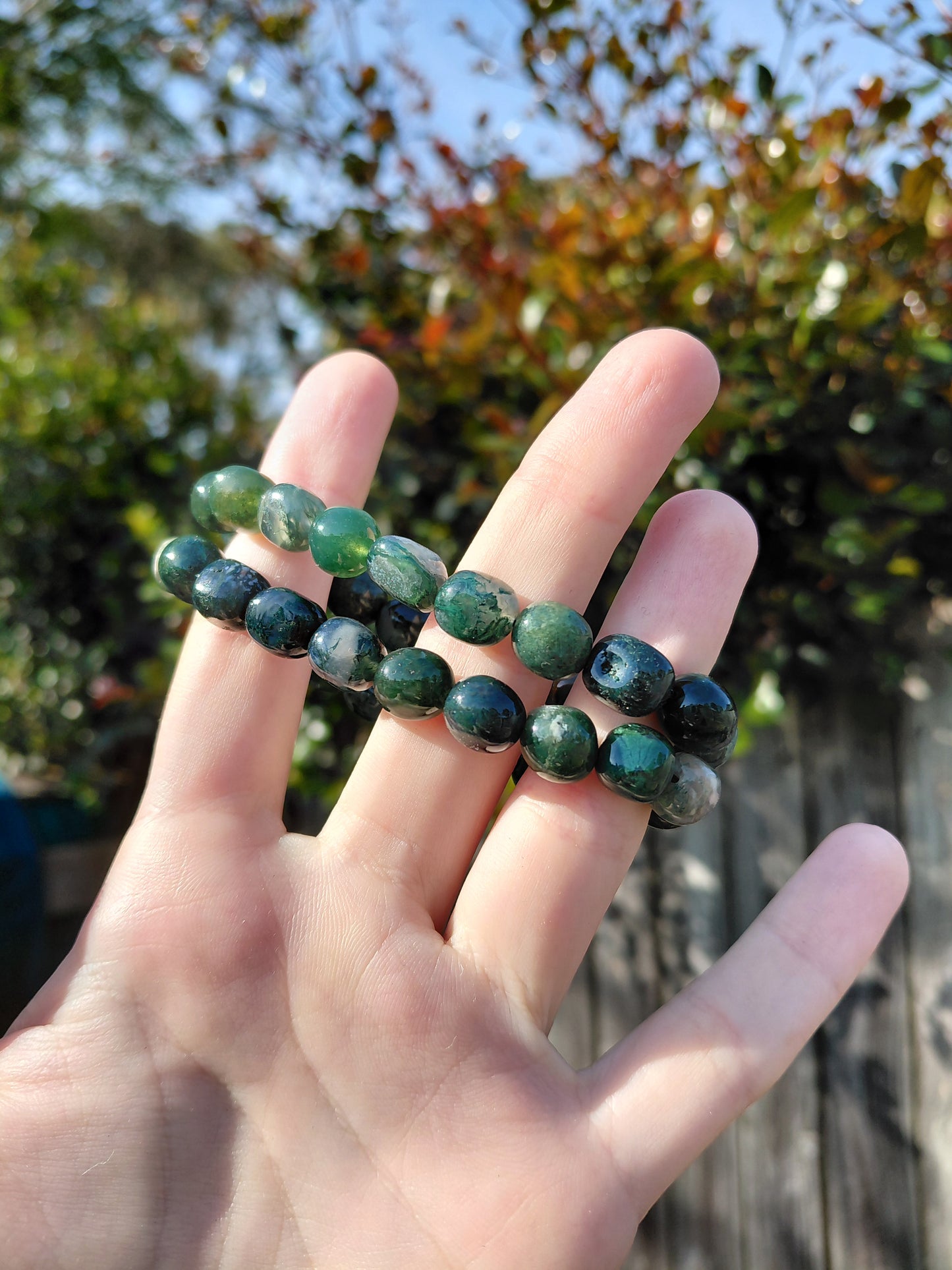 Pulseras de ágata musgosa rodadas