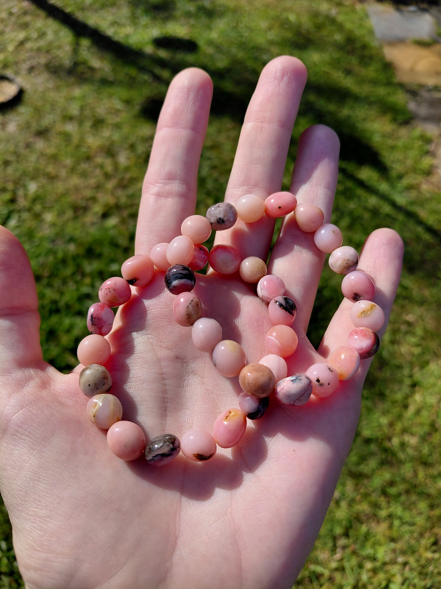 Pulseras rodadas de ópalo rosa australiano