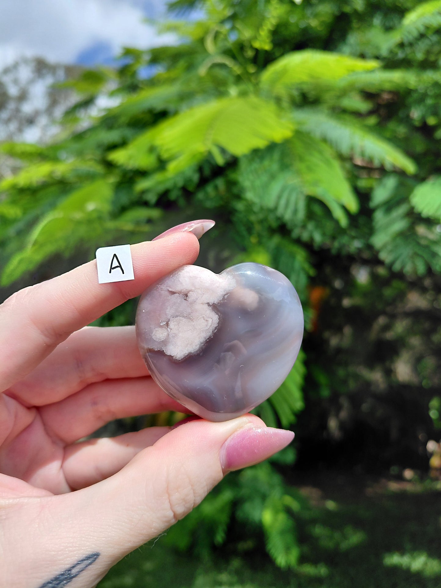 Flower Agate Heart Carvings - choose your own!