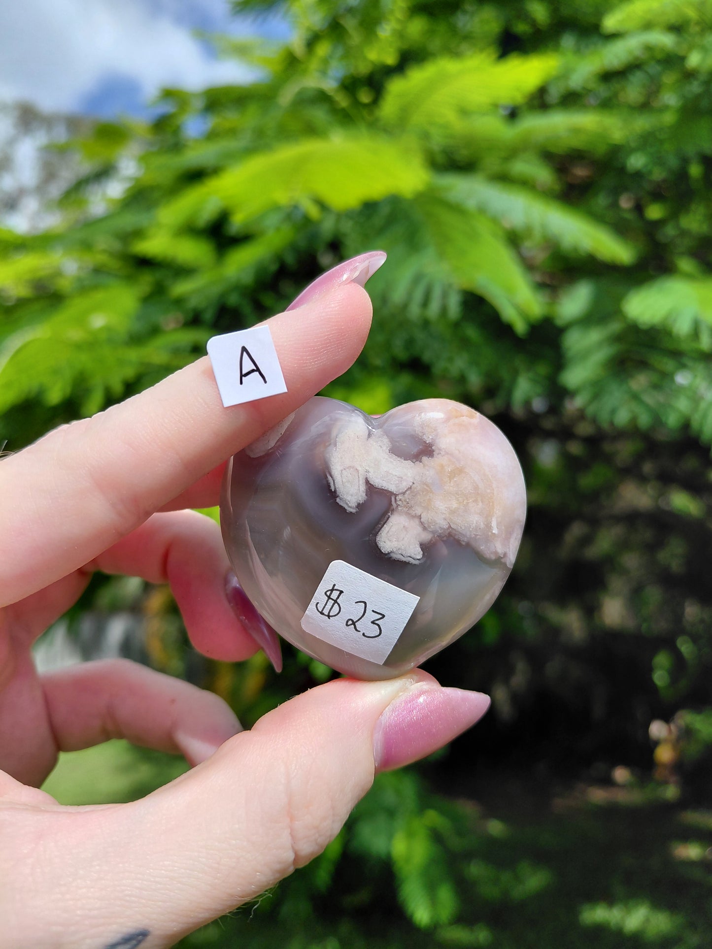 Flower Agate Heart Carvings - choose your own!