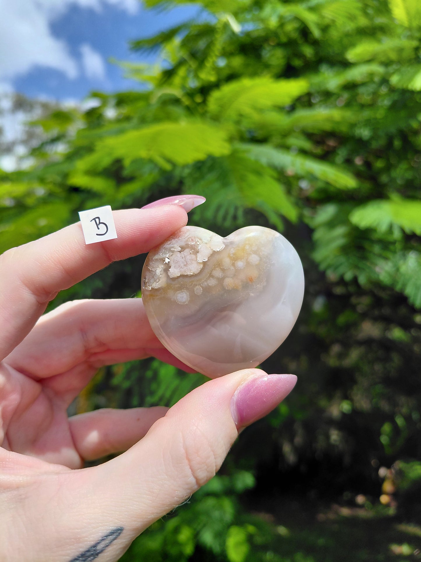 Flower Agate Heart Carvings - choose your own!