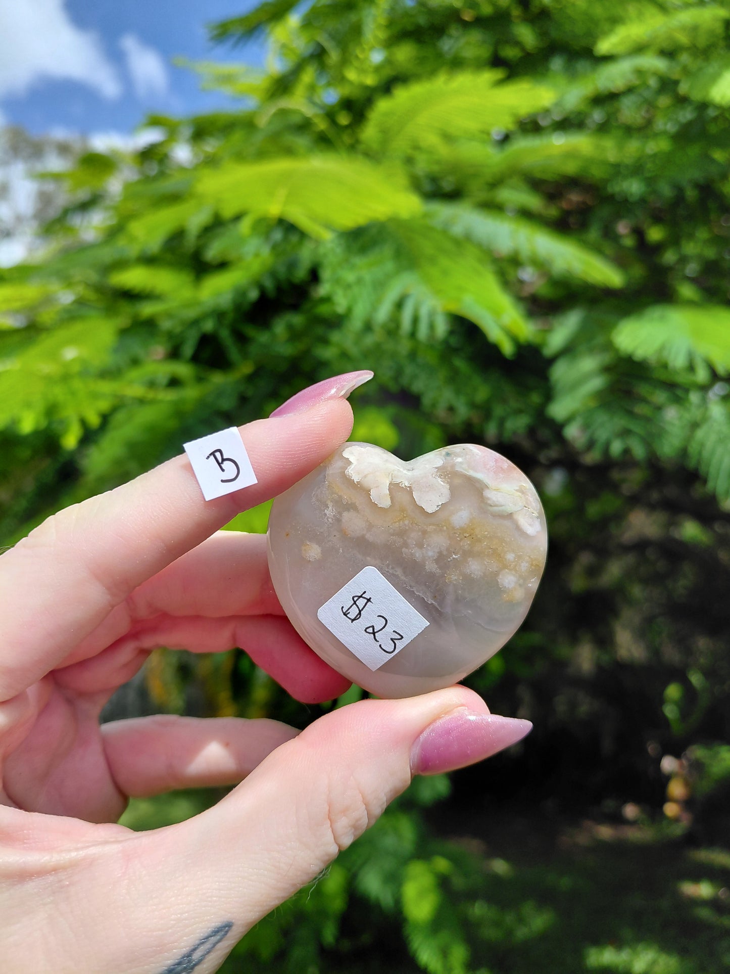 Flower Agate Heart Carvings - choose your own!