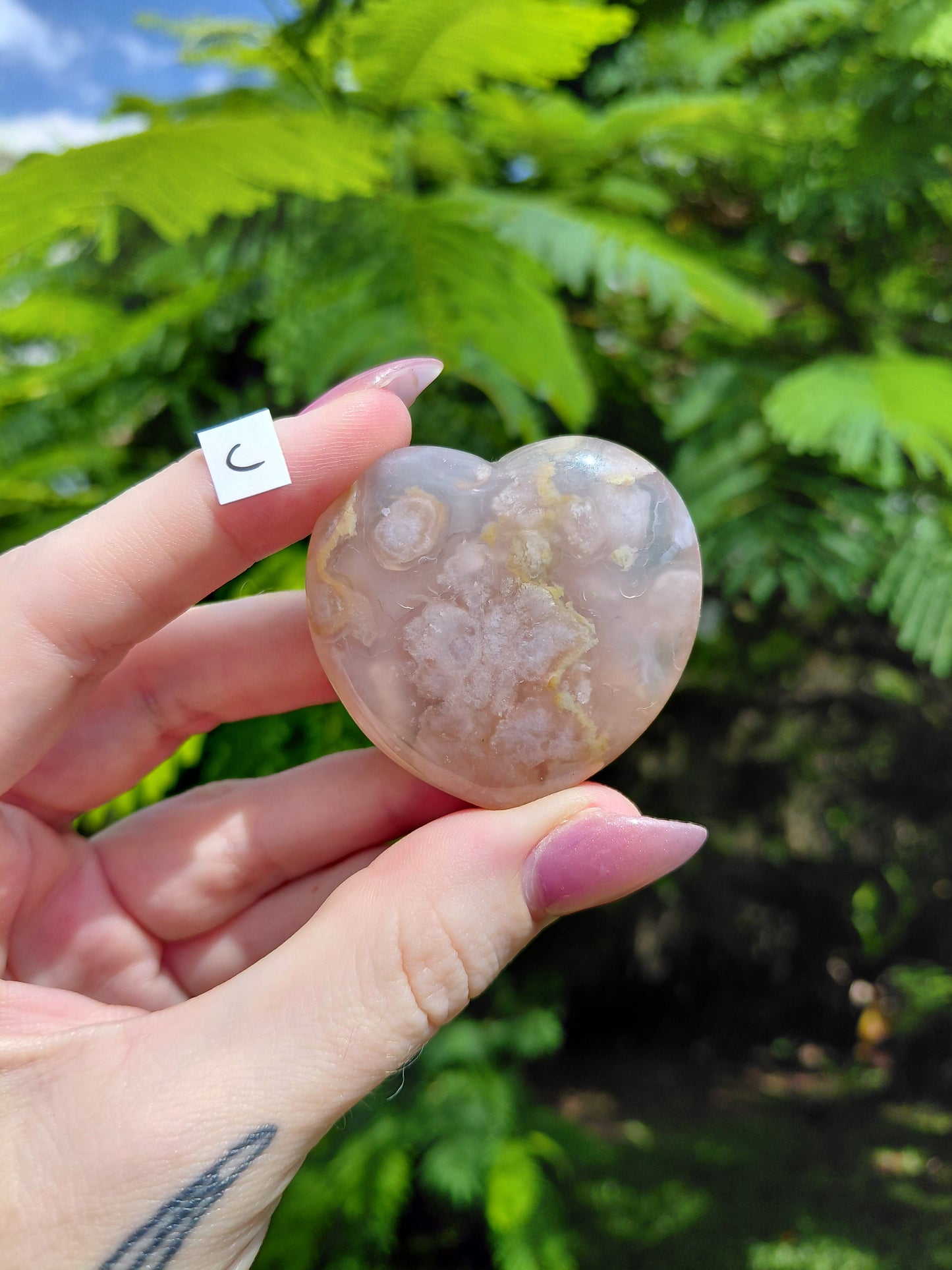 Flower Agate Heart Carvings - choose your own!