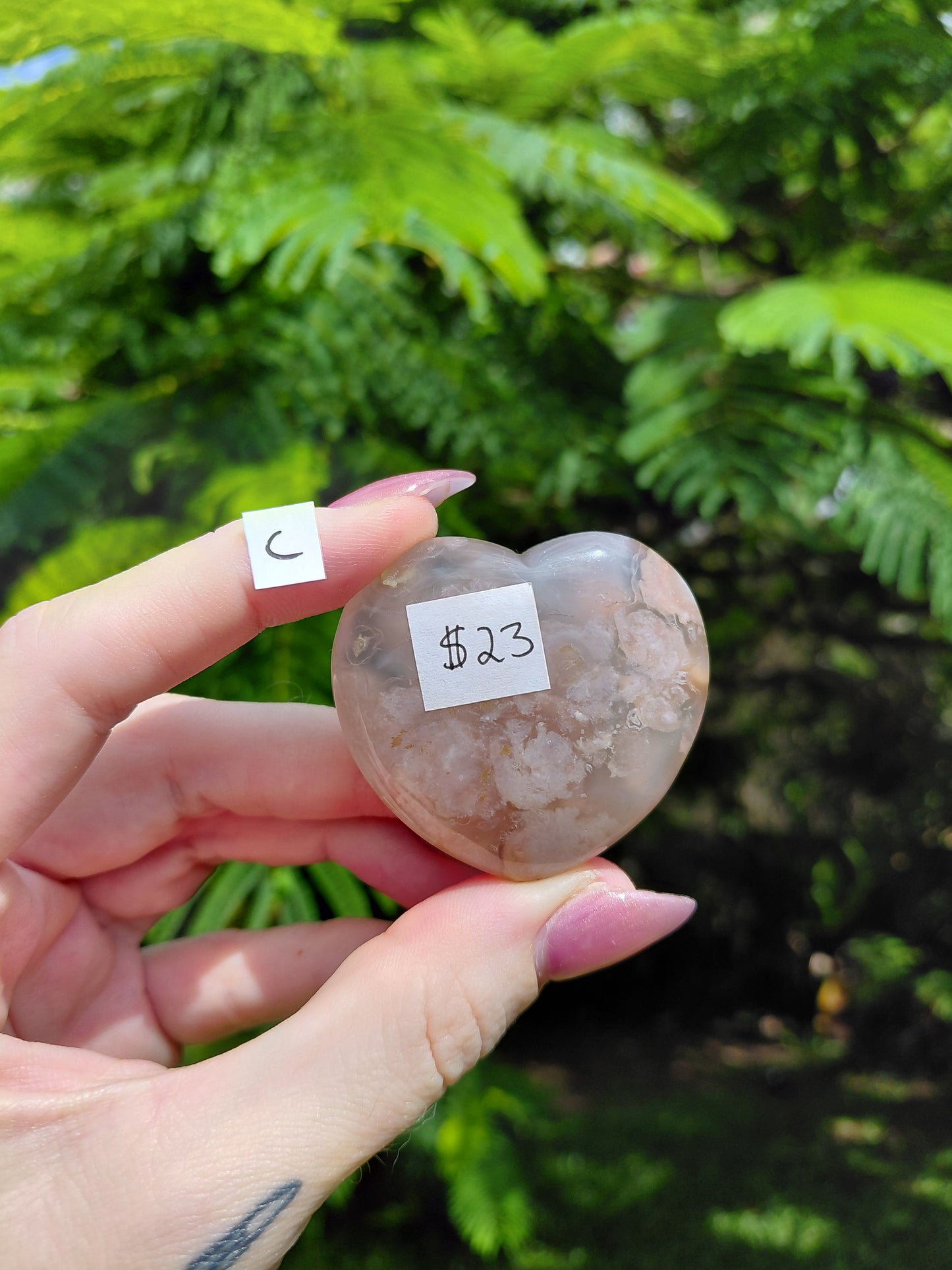 Flower Agate Heart Carvings - choose your own!