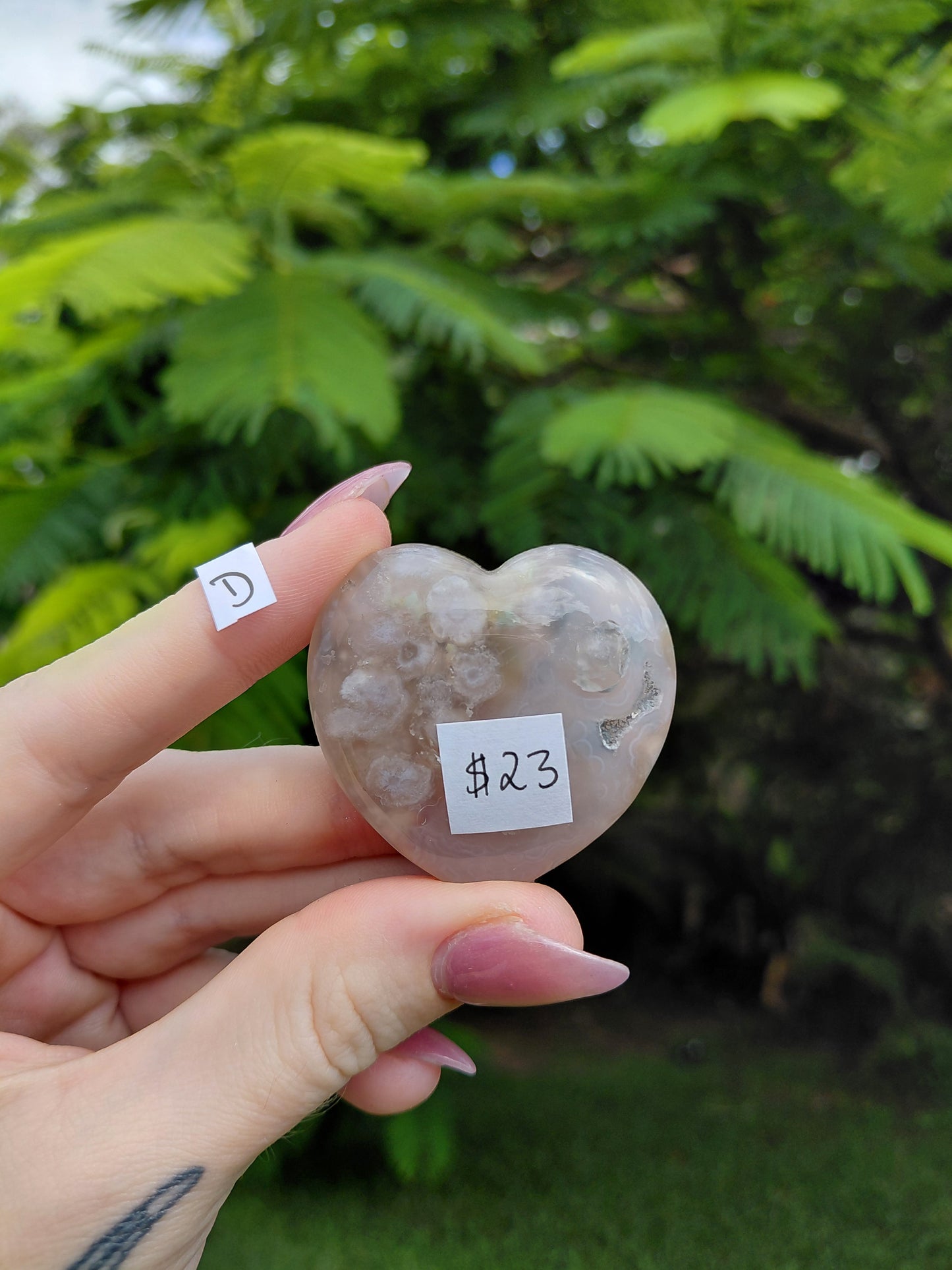 Flower Agate Heart Carvings - choose your own!