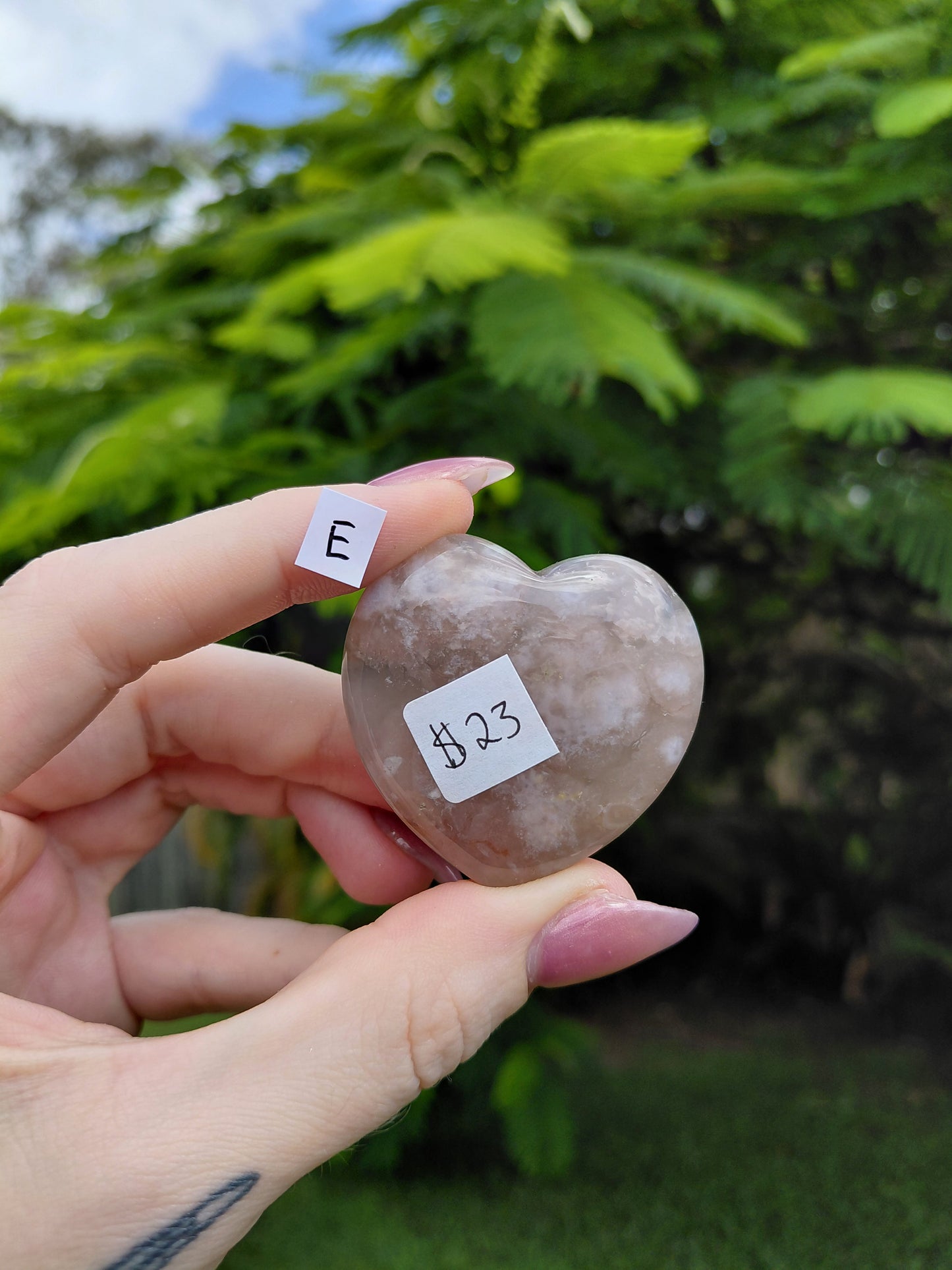 Flower Agate Heart Carvings - choose your own!