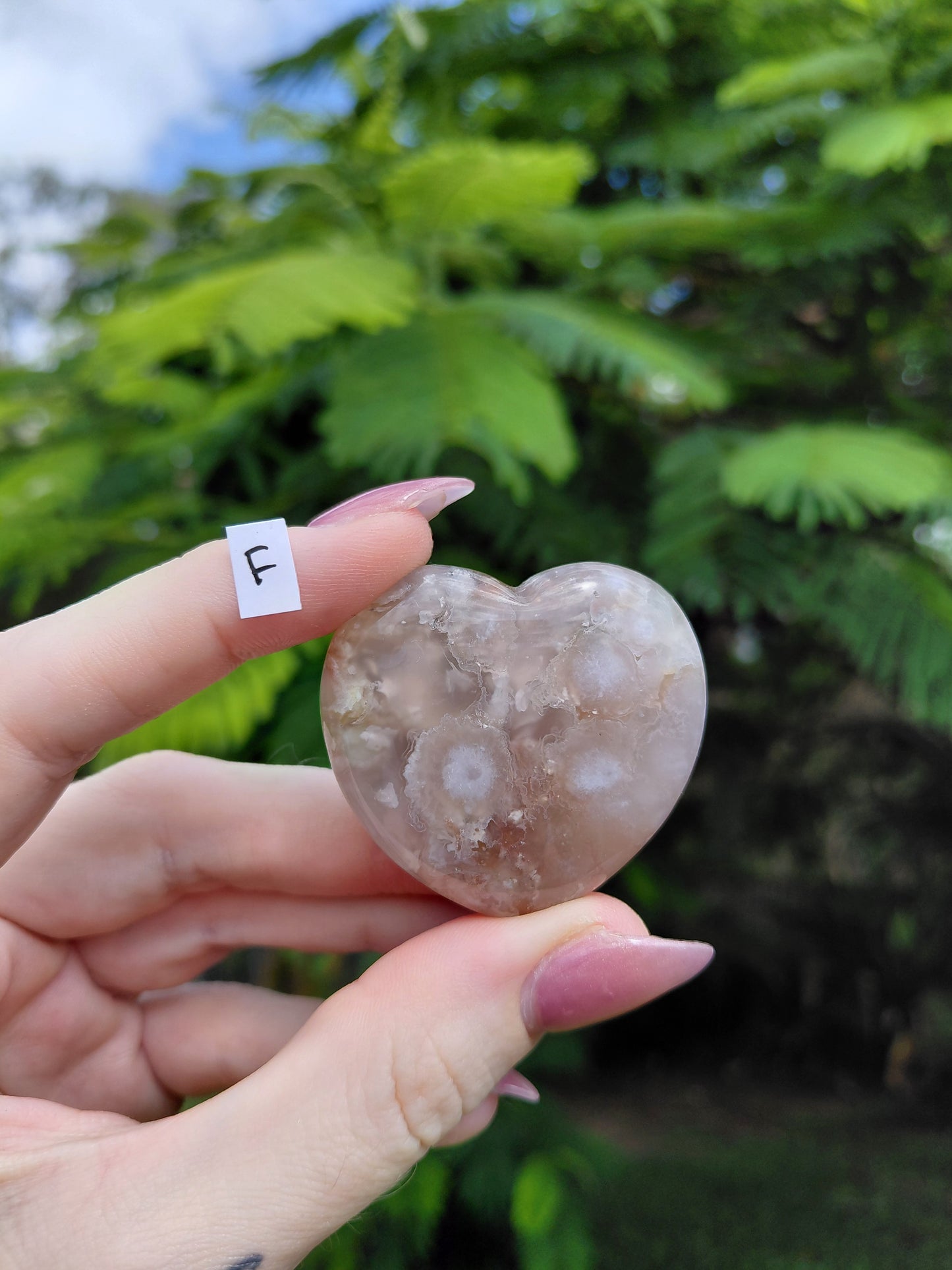 Flower Agate Heart Carvings - choose your own!
