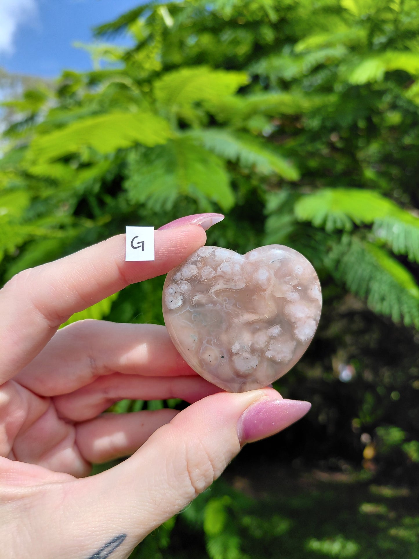 Flower Agate Heart Carvings - choose your own!
