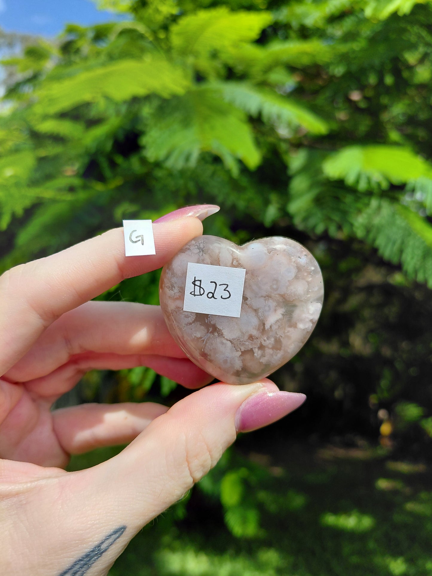 Flower Agate Heart Carvings - choose your own!