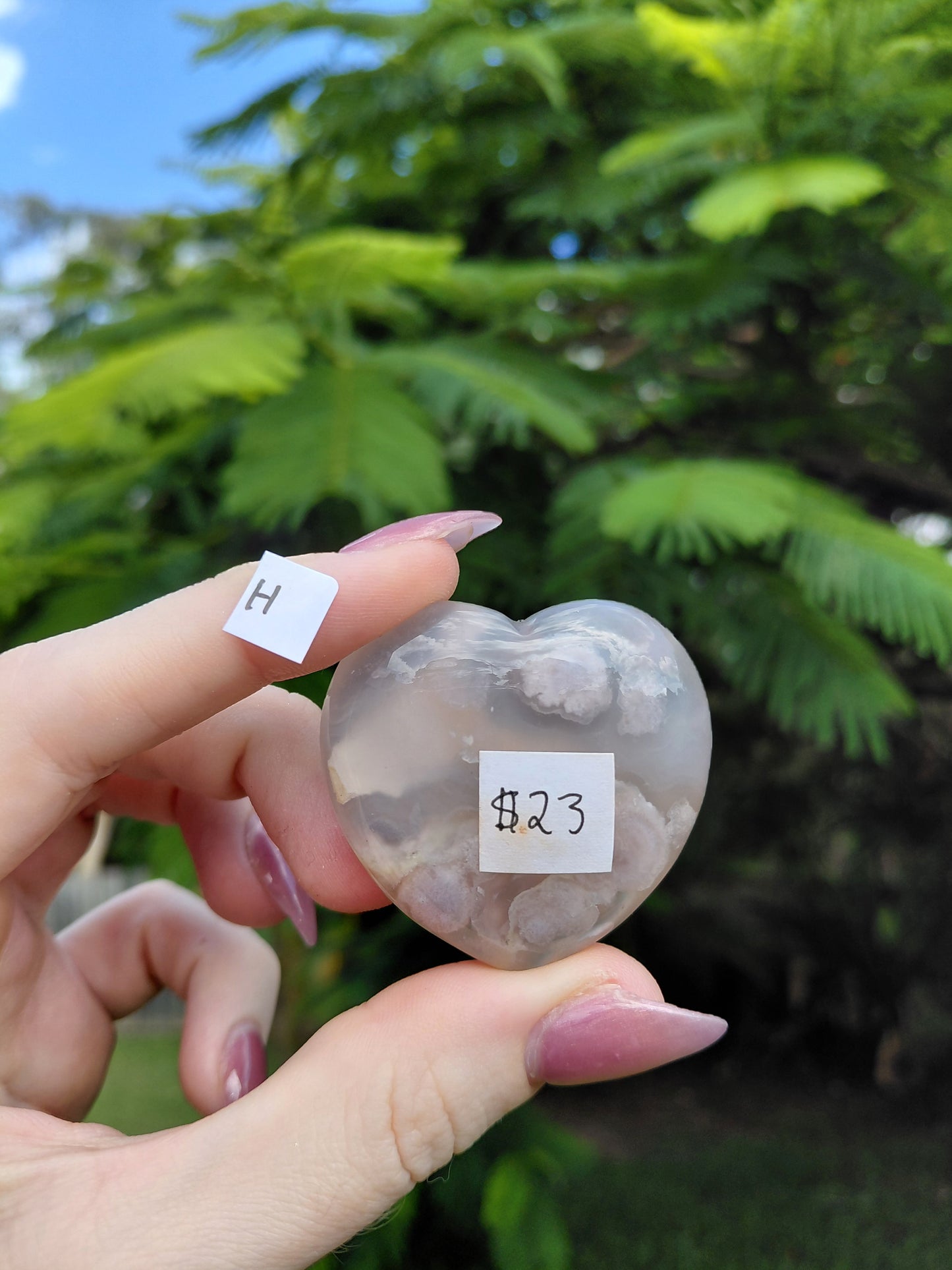 Flower Agate Heart Carvings - choose your own!