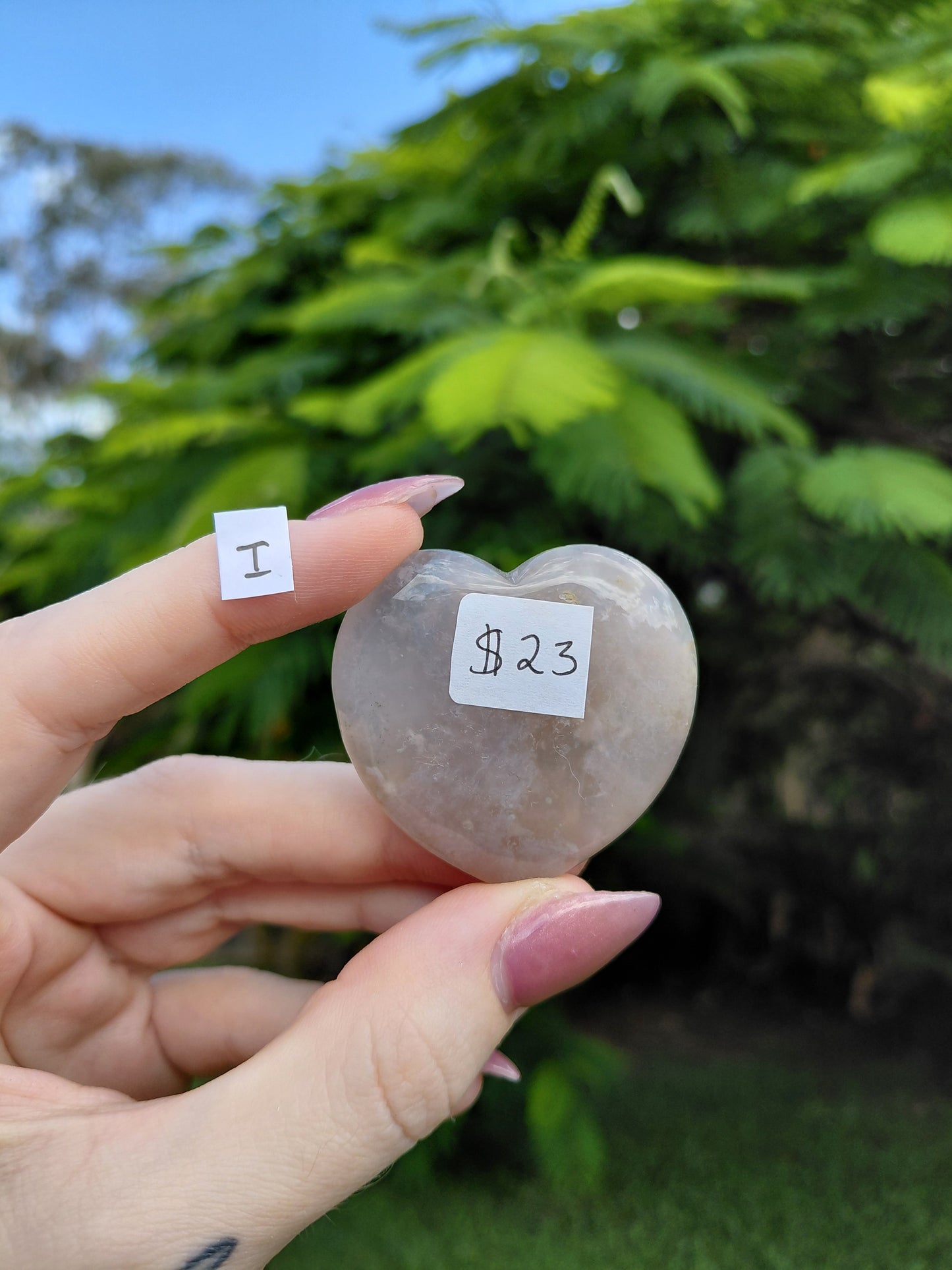 Flower Agate Heart Carvings - choose your own!