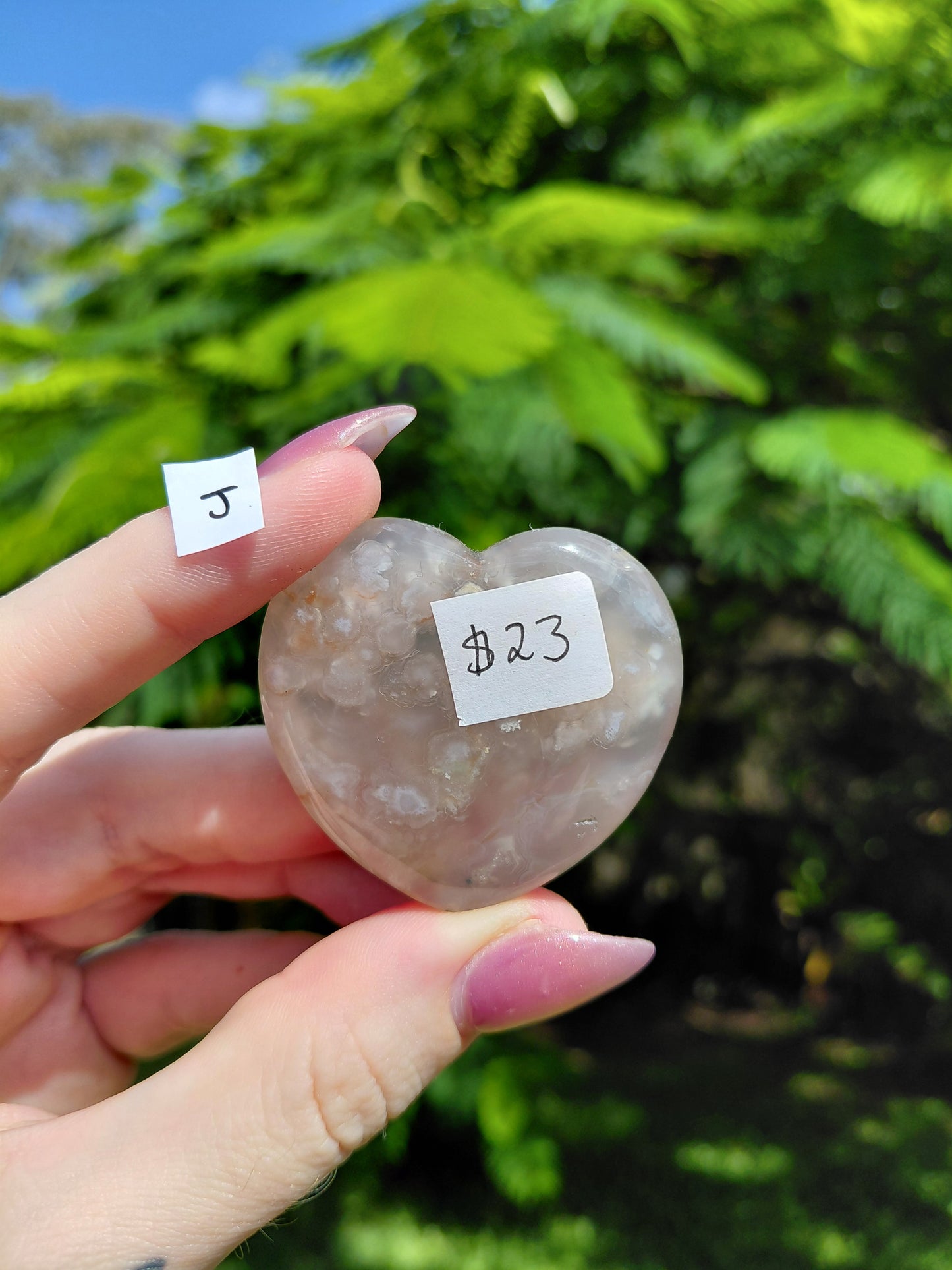 Flower Agate Heart Carvings - choose your own!