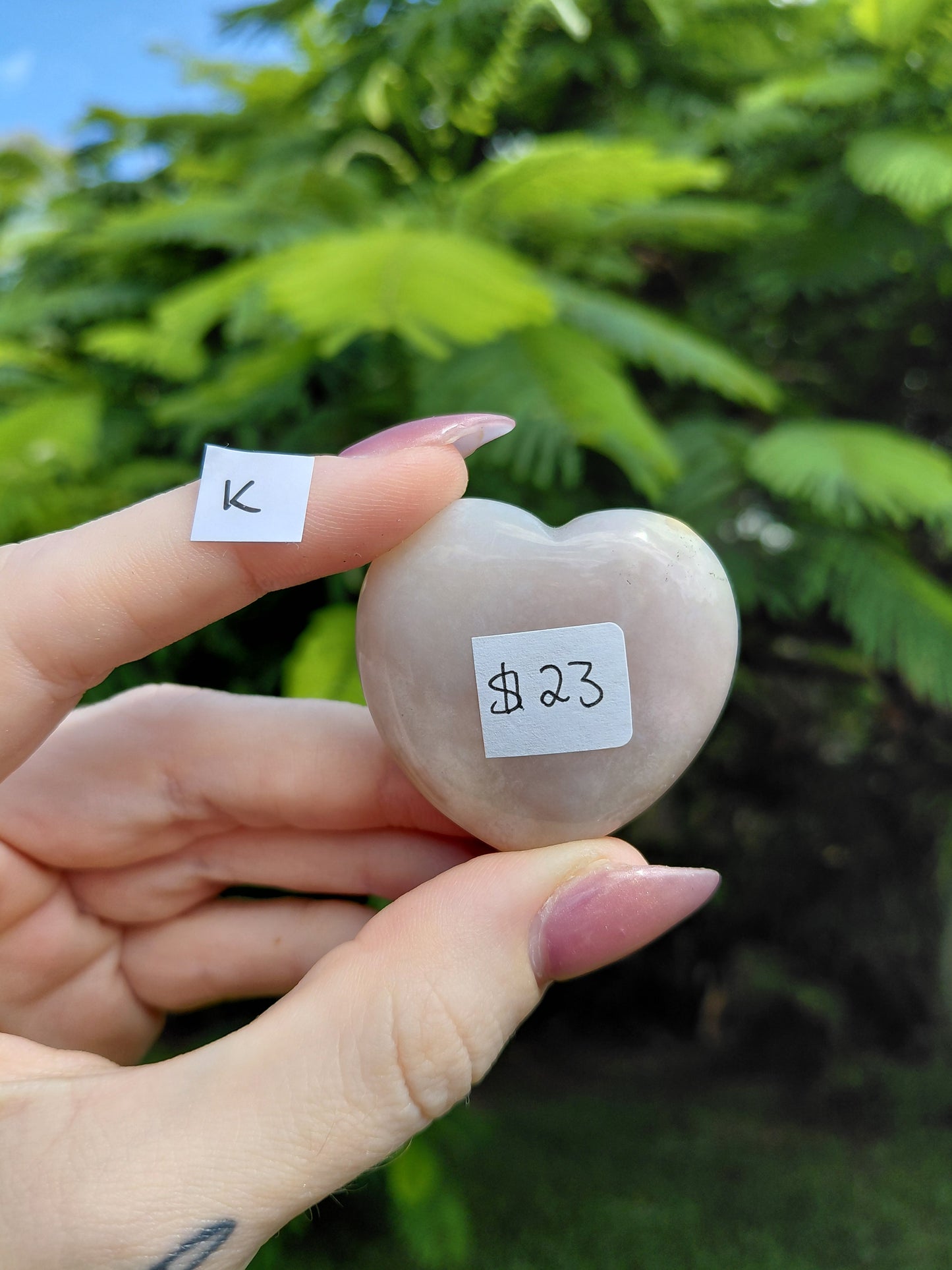 Flower Agate Heart Carvings - choose your own!