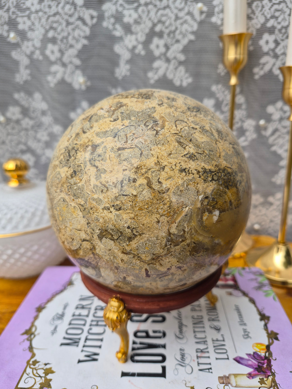 Colossal Fossil Coral Sphere w/ Stand
