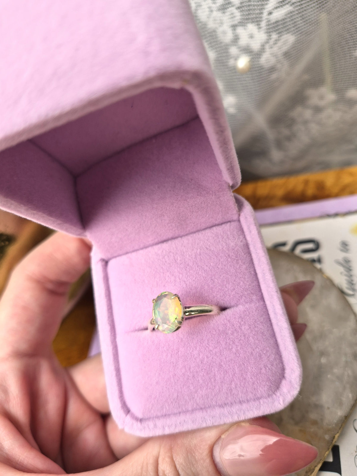 Ethiopian Opal Ring #2 - Stirling Silver - Size 8